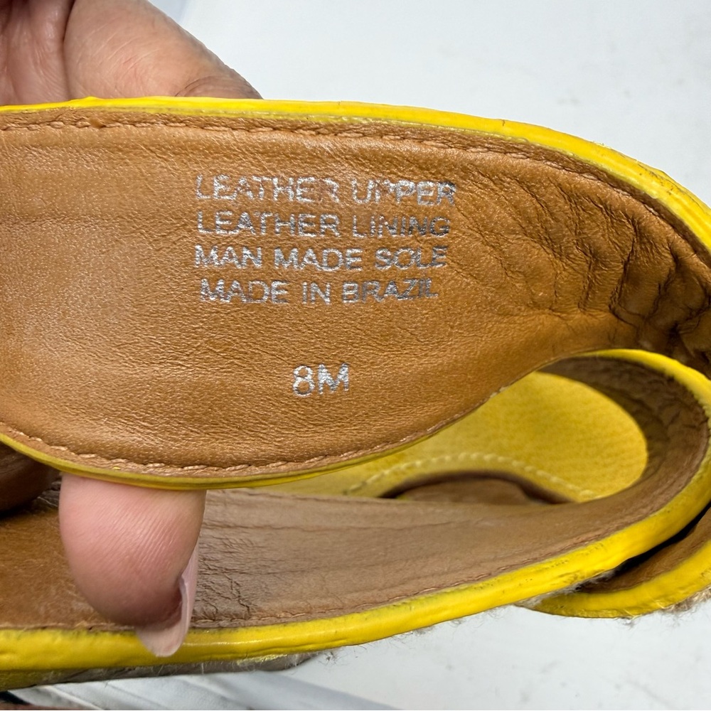 Tory Burch Lucian YellowLeather Gold Chain Strappy Cork Wedge Sandals Women’s 8M - Picture 8 of 12